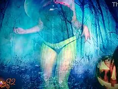 A ghostly ghoulfriend in costume gives jerk off instructions to her friend in a POV roleplay.