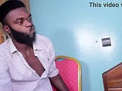 Handsome african man fucks waiter in outdoor threesome creampie at restaurant