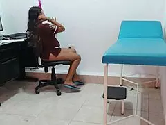 hey there the nursing student hangs out in the practice room feeling all confident and relaxed on the couch like that