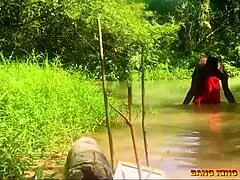 What if you just pound this horny African whore hardcore with your big dick right in the stream?