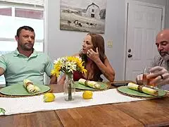 stepmom seduces big cock stepson while stepdad is clueless taking call from work