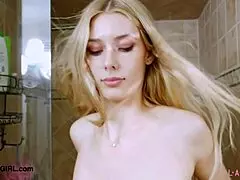 elegant shy blonde took a shower, solo and petite.