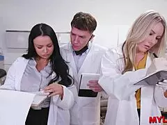 Big Tits MILF Scientists Working Hard In Threesome!