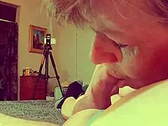 granny blue sucks cock in personal pov