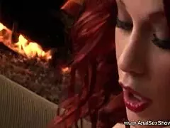 brunette milf bends over on the sofa for intense anal fucking and doggystyle, leading to double penetration and cumshot.