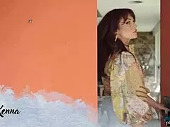 Sexy milf Kenna Vanessa starts in lingerie and stockings, then strips completely naked in a seductive striptease