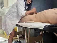 Masseur jerked my monster cock until I came in fetish session