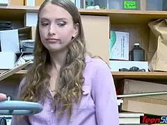 teen shoplifter uses tight pussy to escape trouble