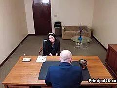 principal tries on mature teacher's juicy pussy