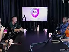 Hyoran Carvalho in sheer red lingerie, teasing with handjob