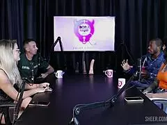 Hyoran Carvalho in sheer red lingerie, teasing with handjob