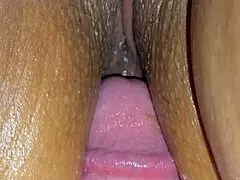 Sexy Latina wife spreads her tight pussy in missionary for a close-up view