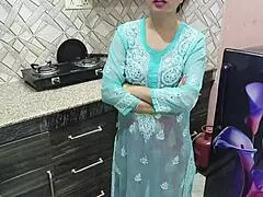 Desi indian step mom teaches stepson in kitchen