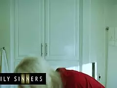 blonde milf feeling lonely in marriage spices things up with stepson by sucking his big cock and getting bent over doggystyle