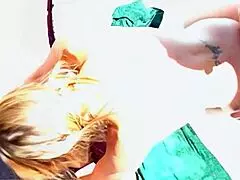 Blonde Girl's Hairless Pussy Licked in Outdoor Cowgirl Fuck