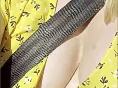 wifey flashes big tits driving in car