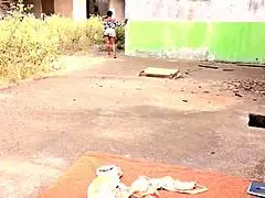 surprise my milf neighbor masturbating in the garage with a dildo