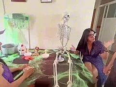 halloween night turns into flashing and lots of moaning sex