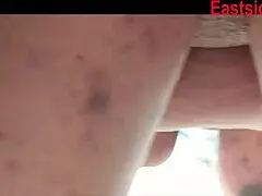 African daughter bent over for monster cock during bath