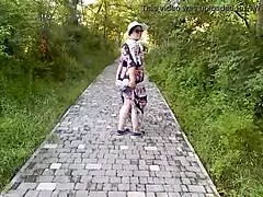 Hairy Mature In See-Through Dress Outdoors 😜