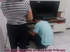 Housewife Shows New Lingerie to Technician for Opinion