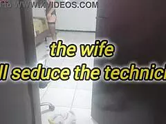 Housewife Shows New Lingerie to Technician for Opinion