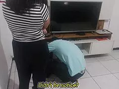 Housewife Shows New Lingerie to Technician for Opinion