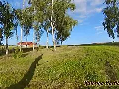 Blonde milf runs with bouncing boobs in 360 camera