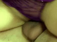 Slut with big tits jerks her man off on her rack.