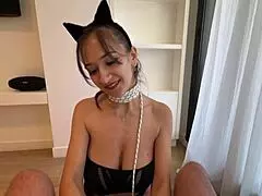 Sexy kitty, suck your owner's cock and taste his milkshake!