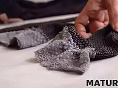 Mature blonde Czech granny receives cock in pussy while blindfolded