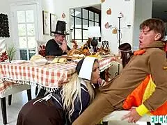 The family indulges in dirty fucks at the holiday party before the feast.