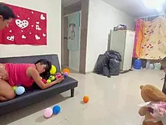 On valentine's day, a real homemade threesome unfolded with big tits and ass licking