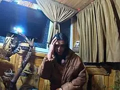 IMPOTENT HUSBAND DEMANDS CUM on my new light brown long jacket while smoking