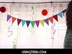 On her birthday, naughty teen step sisters enjoy freeuse threesome with stepdad