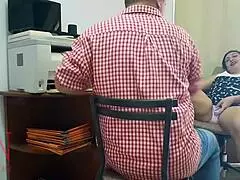 femdom lady boss dominates employee with pussy lick in office, do you want to be my employee hidden cam