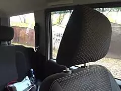 Curvy milf undresses in car, exposing hairy pussy on webcam in public