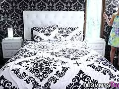 Busty MILF stepmom explores lesbian first time with teen