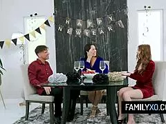 hot step-family threesome hints at new year moans