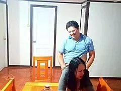 Sex before breakfast on the dining table with a stepmother taken by surprise!