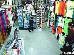 Two pervy officers licking and fucking teen 18+ shoplifter