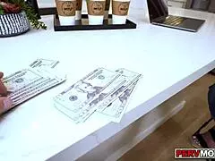 Stepmom bambi blitz lets stepson fuck her big tits and swallows cum for job.