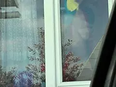 Driver Spots Naked Milf In Stockings Without Panties Washing Window