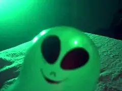 Blonde Cougar Masturbates with Alien Inflatable Balloon to Female Ejaculation