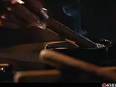 Horny Milf with Huge Tits Masturbates and Gives Blowjob While Smoking Cigar