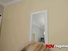 Small-titted cougar intensely rides her stepson's thick cock