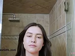 Elegant dark-haired beauty enjoyed a relaxing shower at home