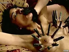 Petite woman bound in a scene