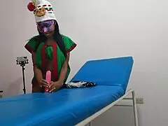 I'm dressed as a goblin woman in the massage parlor waiting for boyfriend's sex