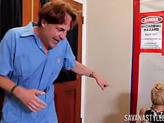 Slutty milf Savana Styles gives her butthole to calm Eric John down in domination scene